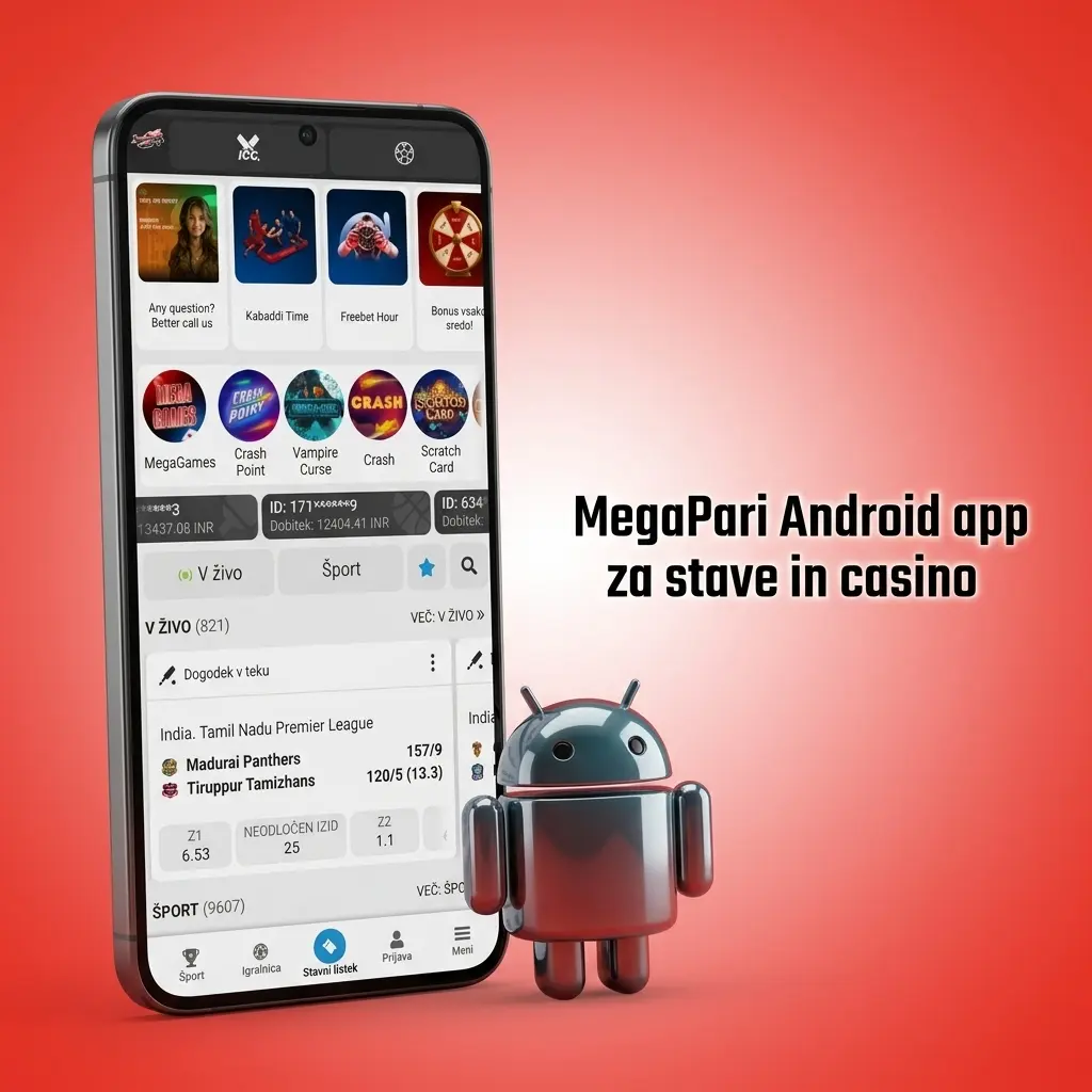 MegaPari Android aplikacija za mobilne stave, kazino igre v živo in prenos APK