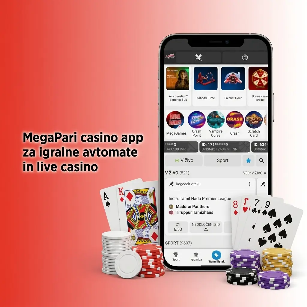 MegaPari aplikacija z igralnimi avtomati, igralnico v živo, ruleto, blackjackom in bonusi