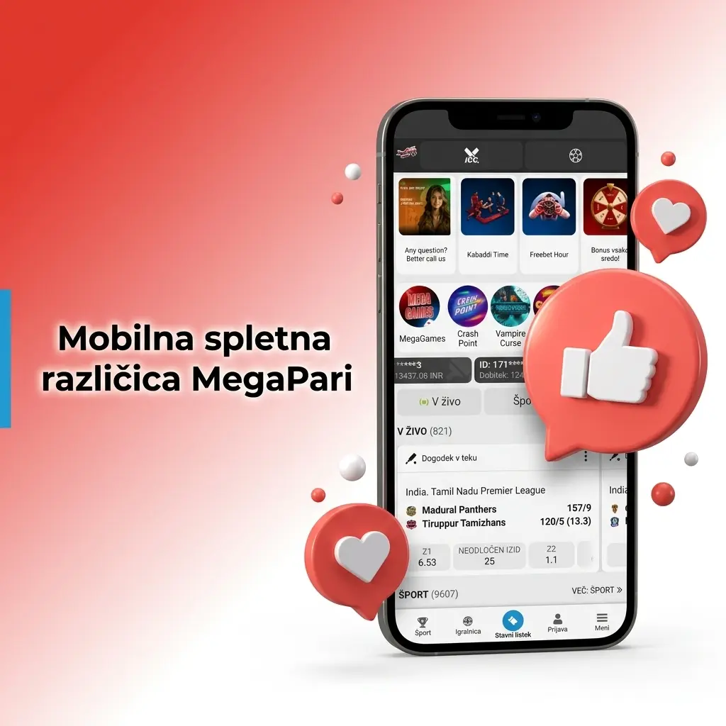 Mobilna spletna različica MegaPari za stave, casino, depozite in izplačila v brskalniku